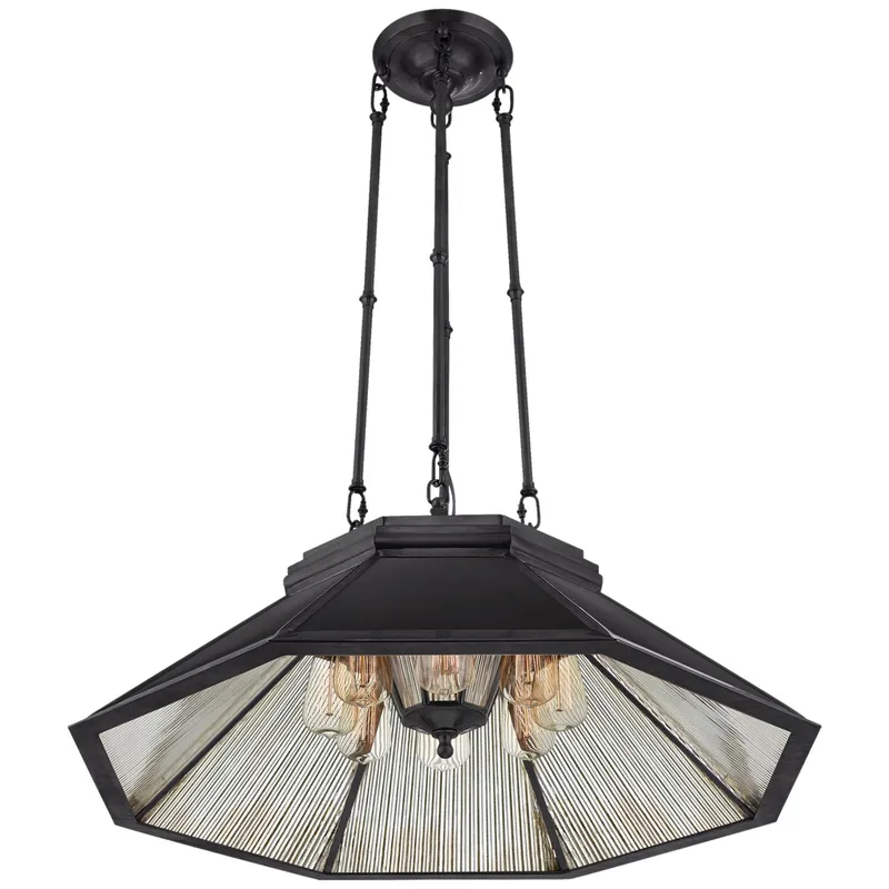 Ralph Lauren Rivington Medium Eight-Paneled Chandelier in Bronze with Antiqued Ribbed Mirror Ceiling Light W30.5"