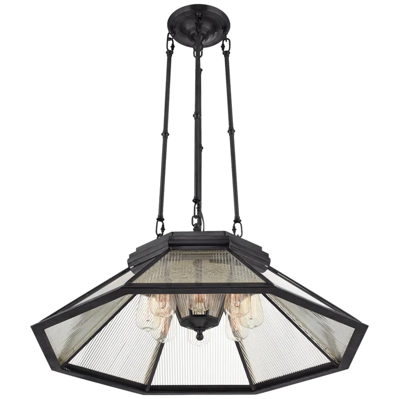 Ralph Lauren Rivington Medium Eight-Paneled Chandelier in Bronze with Clear Ribbed Glass Ceiling Light W30.5"