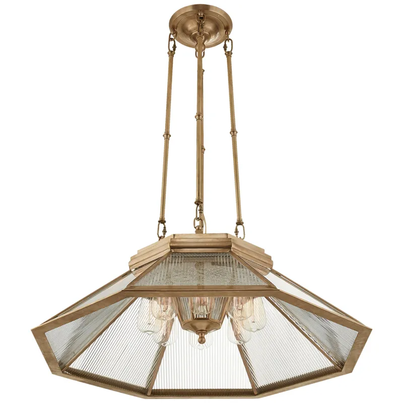 Ralph Lauren Rivington Medium Eight-Paneled Chandelier in Natural Brass with Clear Glass Ceiling Light W30.5"