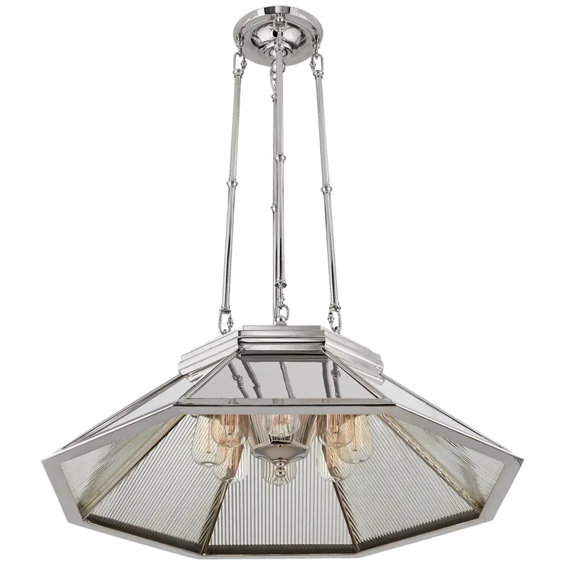 Ralph Lauren Rivington Medium Eight-Paneled Chandelier in Polished Nickel with Ribbed Mirror Ceiling Light W30.5"