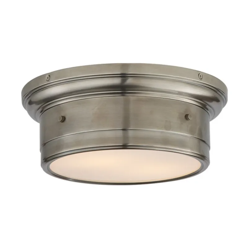 Visual Comfort Siena Small Flush Mount in Antique Nickel with White Glass Ceiling Light W11.75" x H4.25"