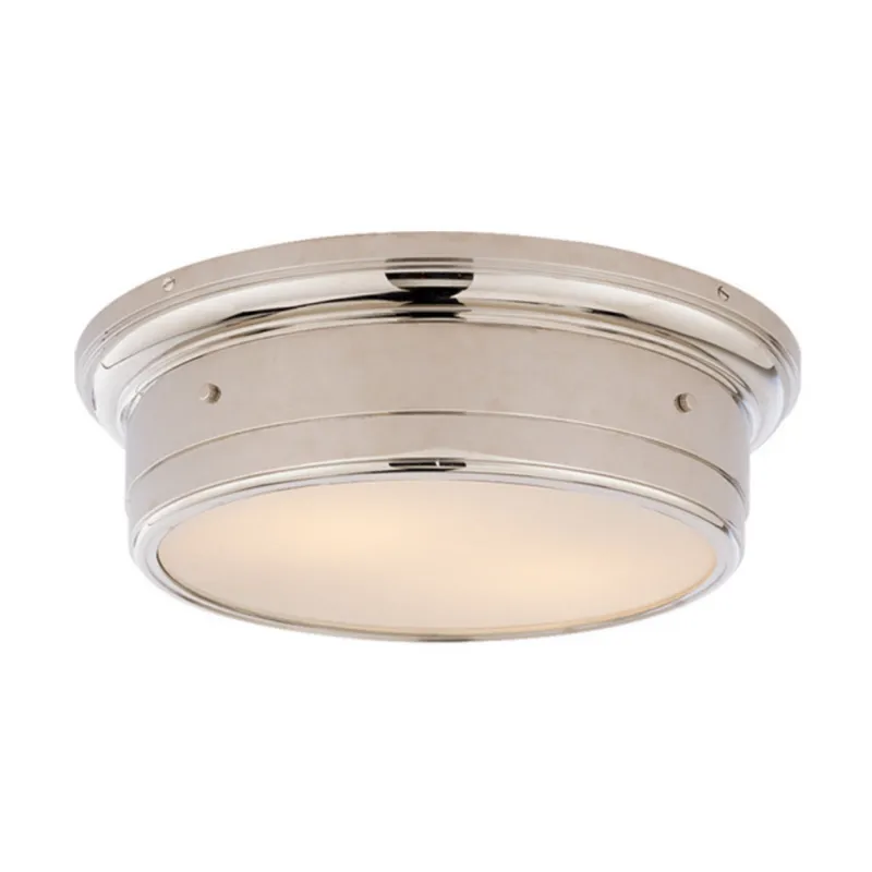 Visual Comfort Siena Large Flush Mount in Polished Nickel with White Glass Ceiling Light W14" x H4.5"