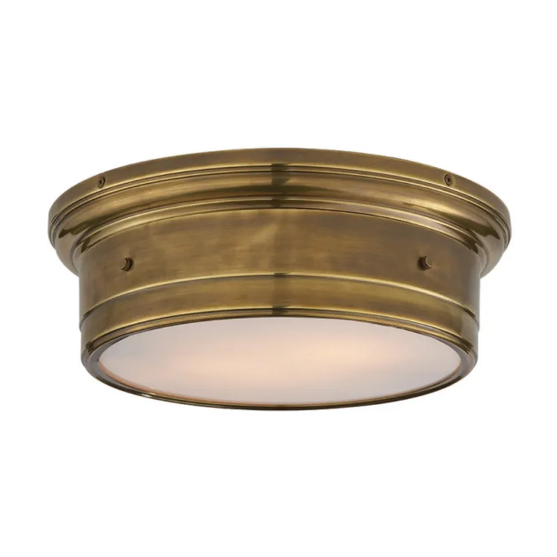 Visual Comfort Siena Large Flush Mount in Hand-Rubbed Antique Brass with White Glass Ceiling Light W14" x H4.5"
