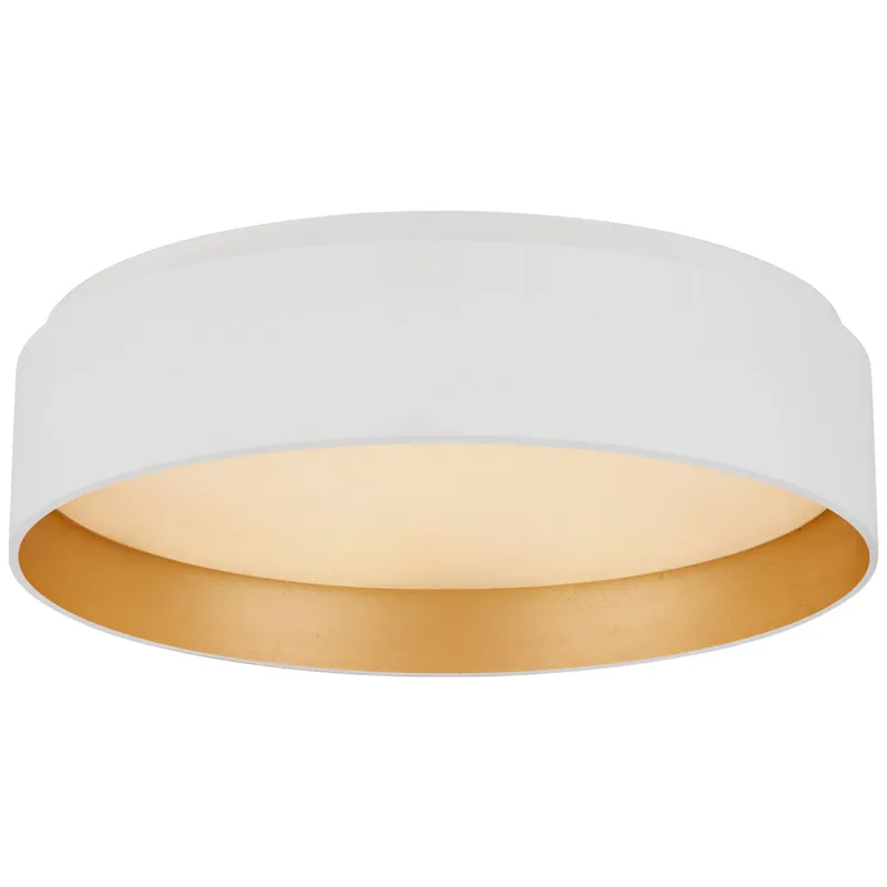 Visual Comfort Shaw Small Flush in Matte White and Gild with White Glass Ceiling Light W11" x H3"