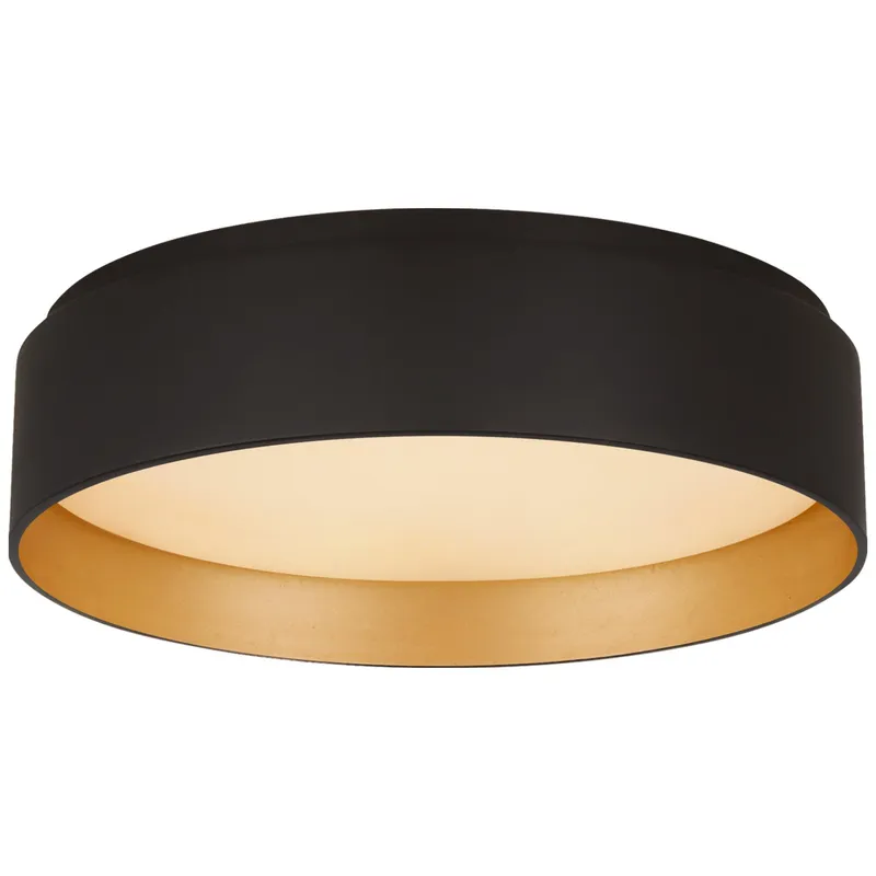 Visual Comfort Shaw Small Flush in Matte Black and Gild with White Glass Ceiling Light W11" x H3"