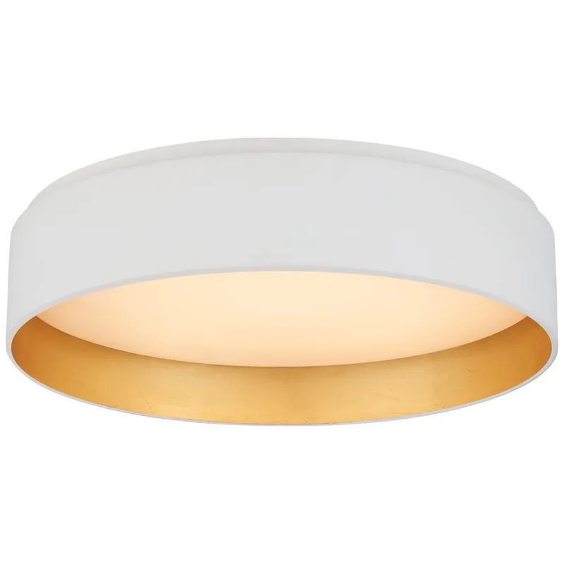 Visual Comfort Shaw Medium Flush in Matte White and Gild with White Glass Ceiling Light W14" x H3.5"