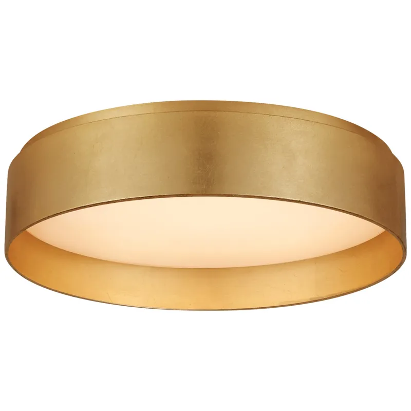 Visual Comfort Shaw Medium Flush in Gild with White Glass Ceiling Light W14" x H3.5"