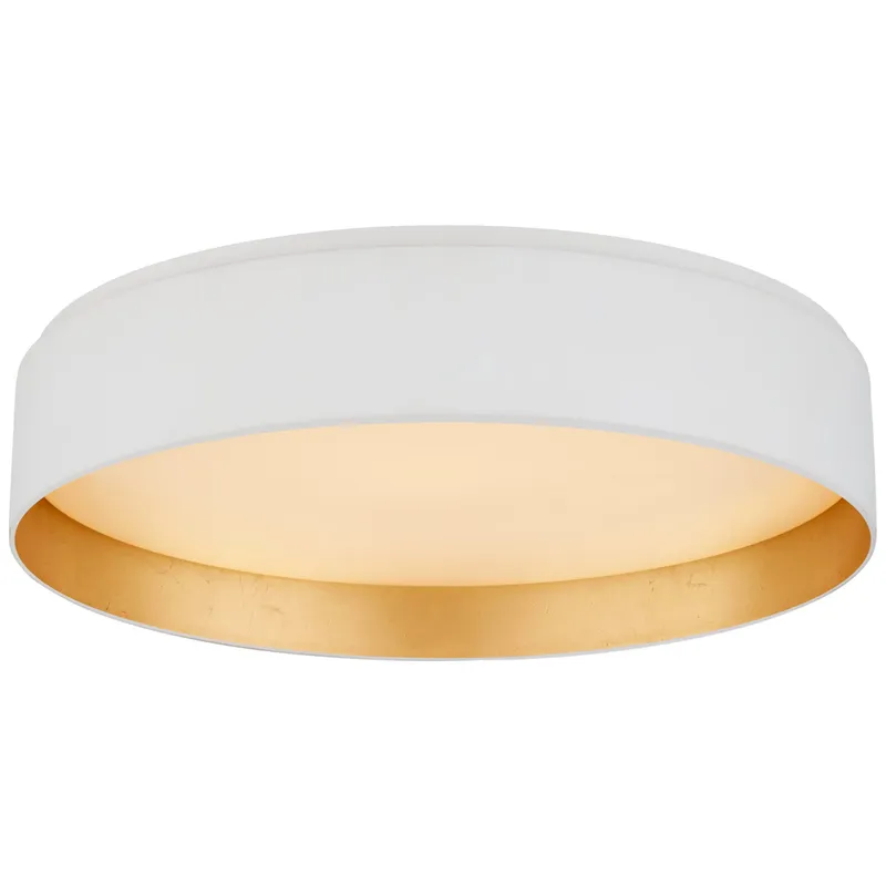 Visual Comfort Shaw Large Flush in Matte White and Gild with White Glass Ceiling Light W17" x H3.75"