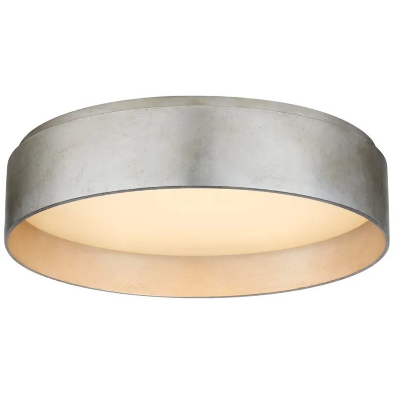 Visual Comfort Shaw Medium Flush in Burnished Silver Leaf with White Glass Ceiling Light W14" x H3.5"