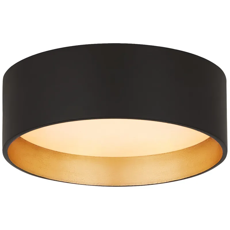 Visual Comfort Shaw 5" Solitaire Flush Mount in Matte Black and Gild with White Glass Ceiling Light W5.25" x H2"