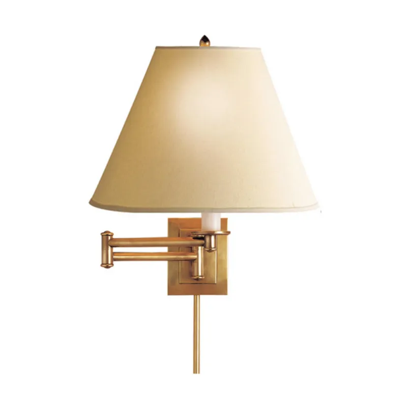 Visual Comfort Primitive Swing Arm in Hand-Rubbed Antique Brass with Linen Shade Wall Light W12" x H14"