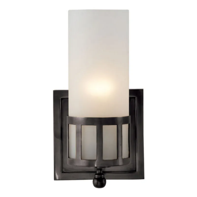 Visual Comfort Openwork Single Sconce in Bronze with Frosted Glass Wall Light W4.75" x H9"