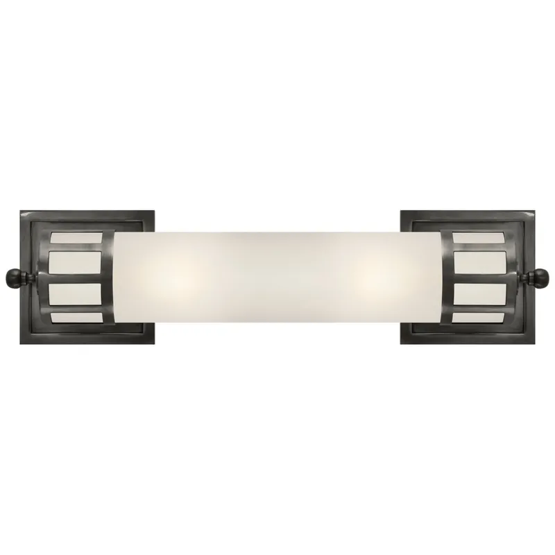 Visual Comfort Openwork Medium Sconce in Bronze with Frosted Glass Wall Light W4.75" x H18"