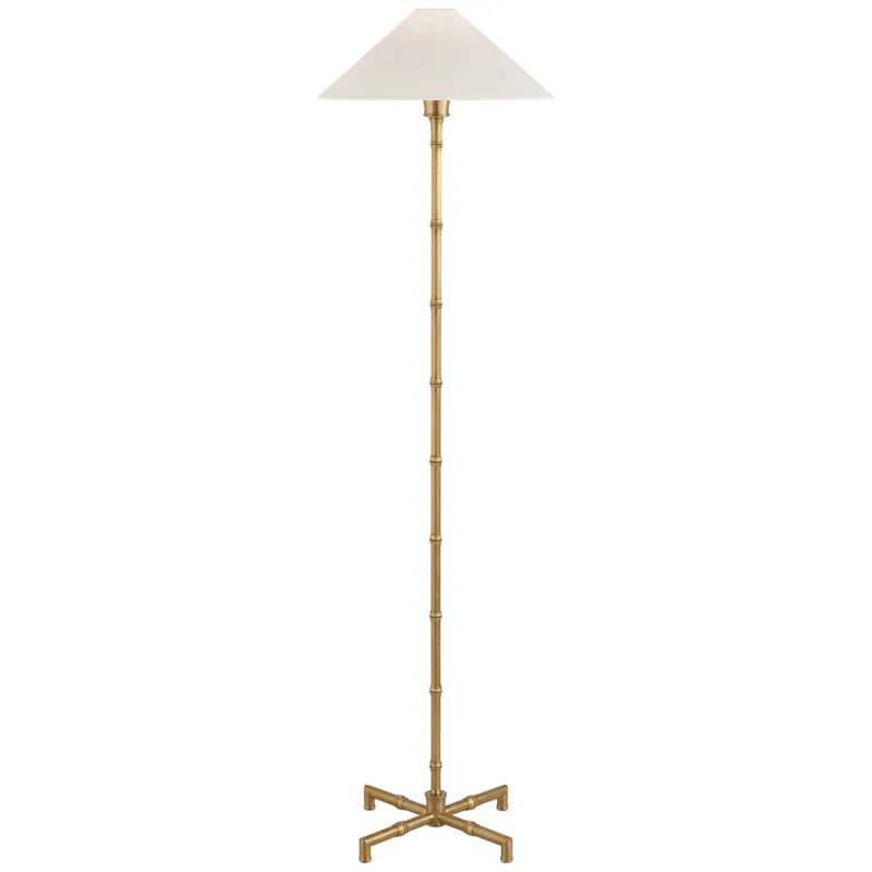 Visual Comfort Grenol Floor Lamp in Hand-Rubbed Antique Brass with Linen Shade W14.75" x H53"