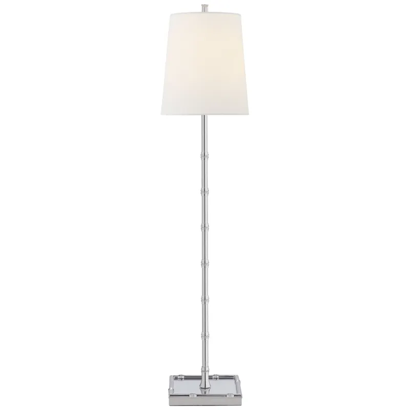 Visual Comfort Grenol Buffet Lamp in Polished Nickel with Linen Shade Table Lamp W7.25" x H32.5"