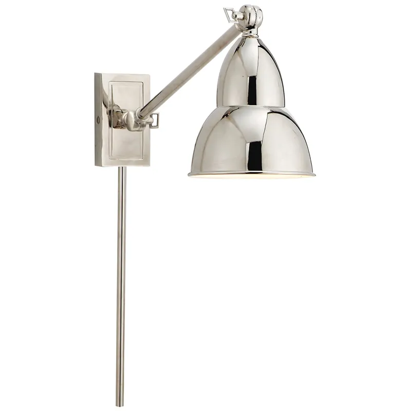 Visual Comfort French Library Single Arm Wall Lamp in Polished Nickel Wall Light W5.75" x H7.5" - 19"