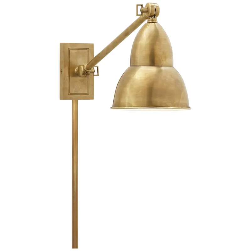 Visual Comfort French Library Single Arm Wall Lamp in Hand-Rubbed Antique Brass Wall Light W5.75" x H7.5" - 19"