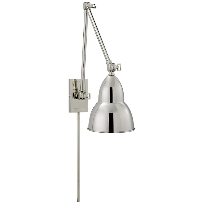 Visual Comfort French Library Double Arm Wall Lamp in Polished Nickel Wall Light W5.75" x H7.5" - 24"
