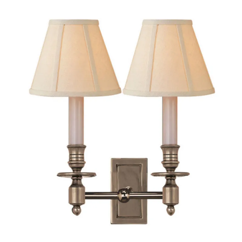 Visual Comfort French Double Library Sconce in Antique Nickel with Linen Shades Wall Light W12" x H12"