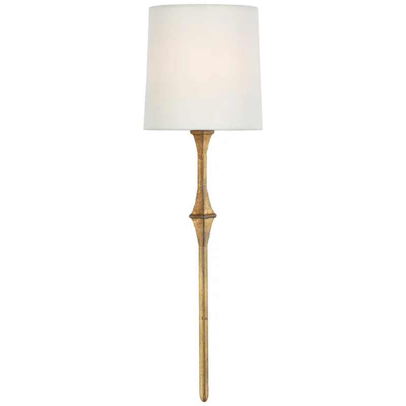 Visual Comfort Dauphine Sconce in Gilded Iron with Linen Shade Wall Light W5.5" x H19"