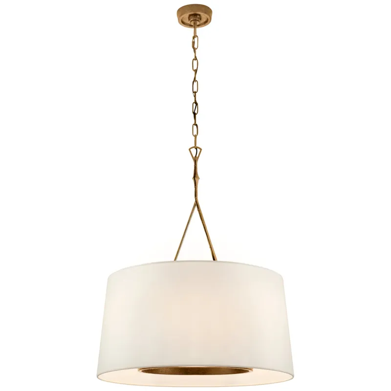 Visual Comfort Dauphine Large Hanging Shade in Gilded Iron with Linen Shade Ceiling Light W28" x H32.75"