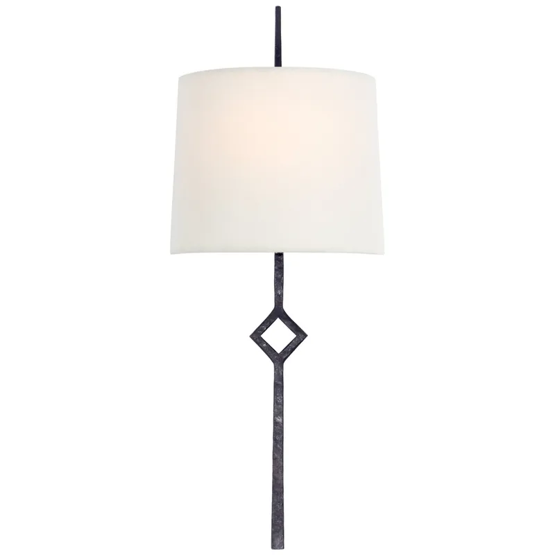 Visual Comfort Cranston Small Sconce in Aged Iron with Linen Shade Wall Light W6.5" x H16.25"