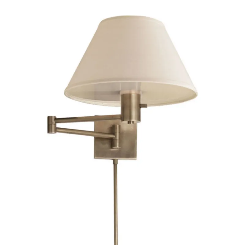 Visual Comfort Classic Swing Arm Wall Lamp in Antique Nickel with Linen Shade Wall Light W12" x H11"