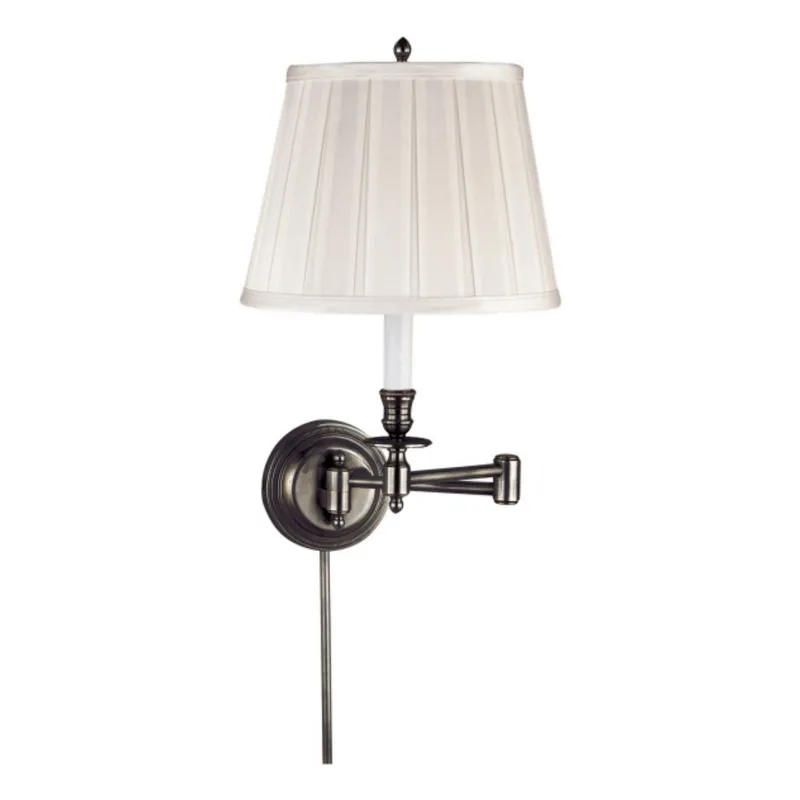 Visual Comfort Candlestick Swing Arm in Bronze with Silk Shade Wall Light W19.25" x H16"
