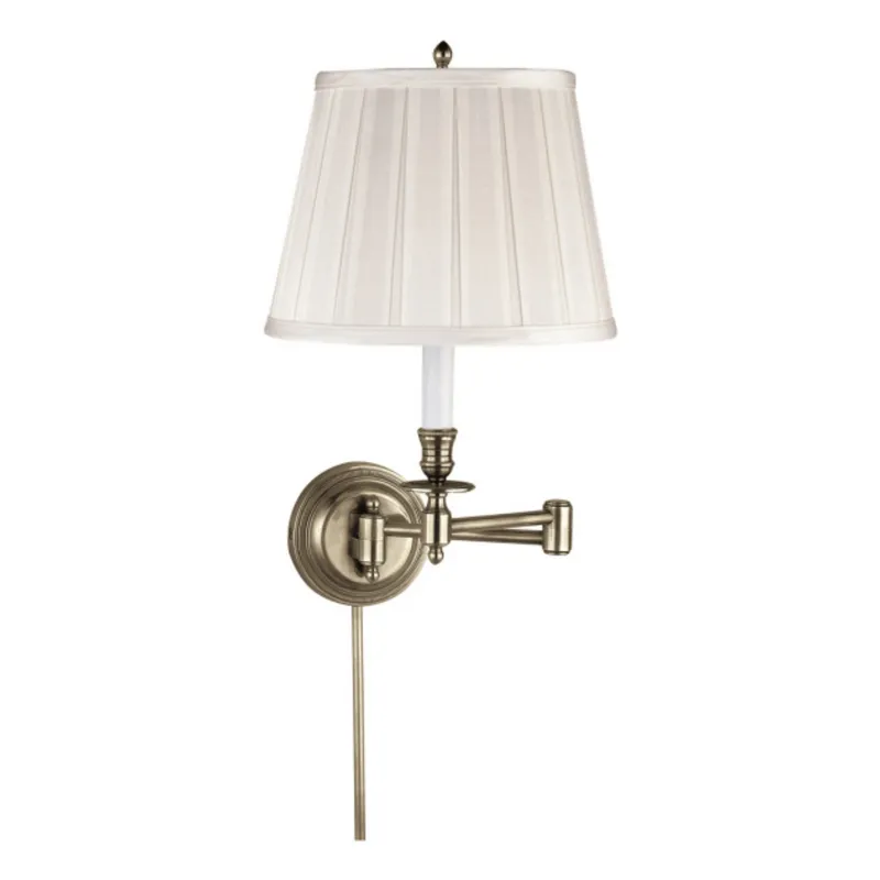 Visual Comfort Candlestick Swing Arm in Antique Nickel with Silk Shade Wall Light W19.25" x H16"
