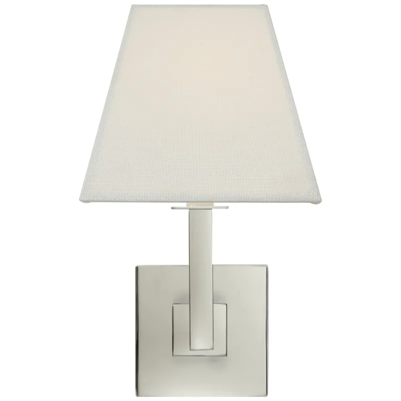 Visual Comfort Architectural Wall Sconce in Polished Nickel with Square Linen Shade Wall Light W7" x H13.5"