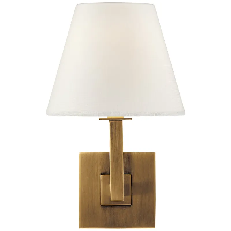 Visual Comfort Architectural Wall Sconce in Hand-Rubbed Antique Brass with Linen Shade Wall Light W7" x H13.5"