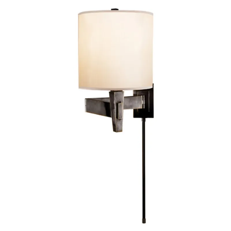 Visual Comfort Architect's Swing Arm in Bronze with Silk Shade Wall Light W8" x H13"