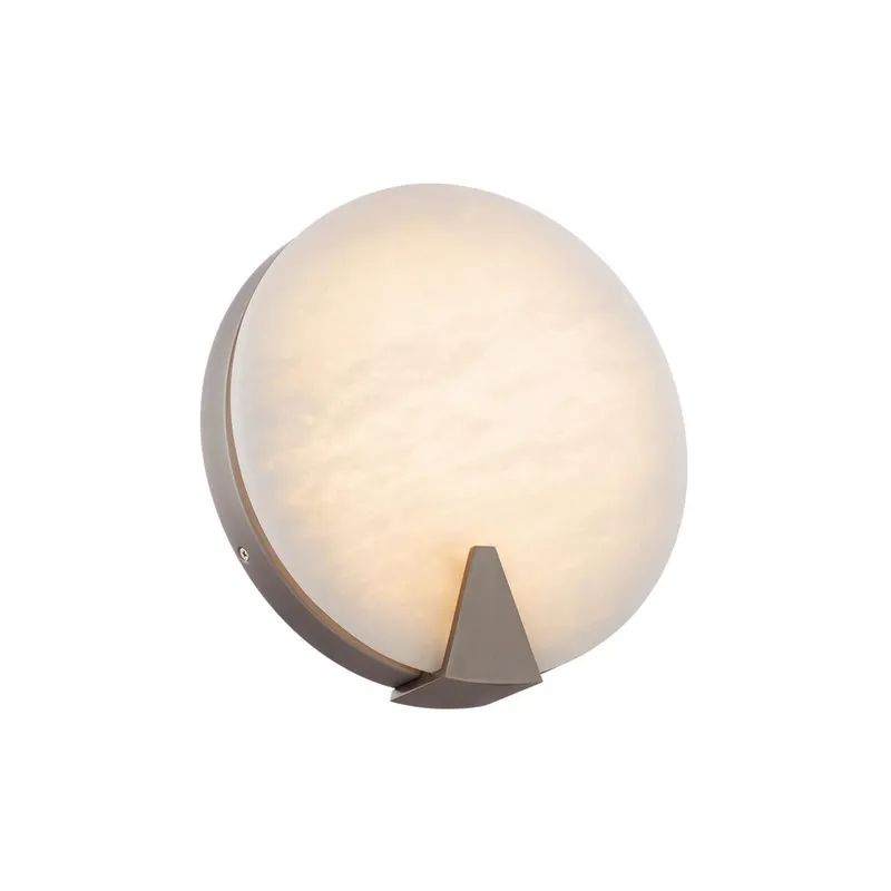 Ophelia 10in LED Round Wall Sconce with Spanish Alabaster Natural Stone 3000K in Antique Nickel
