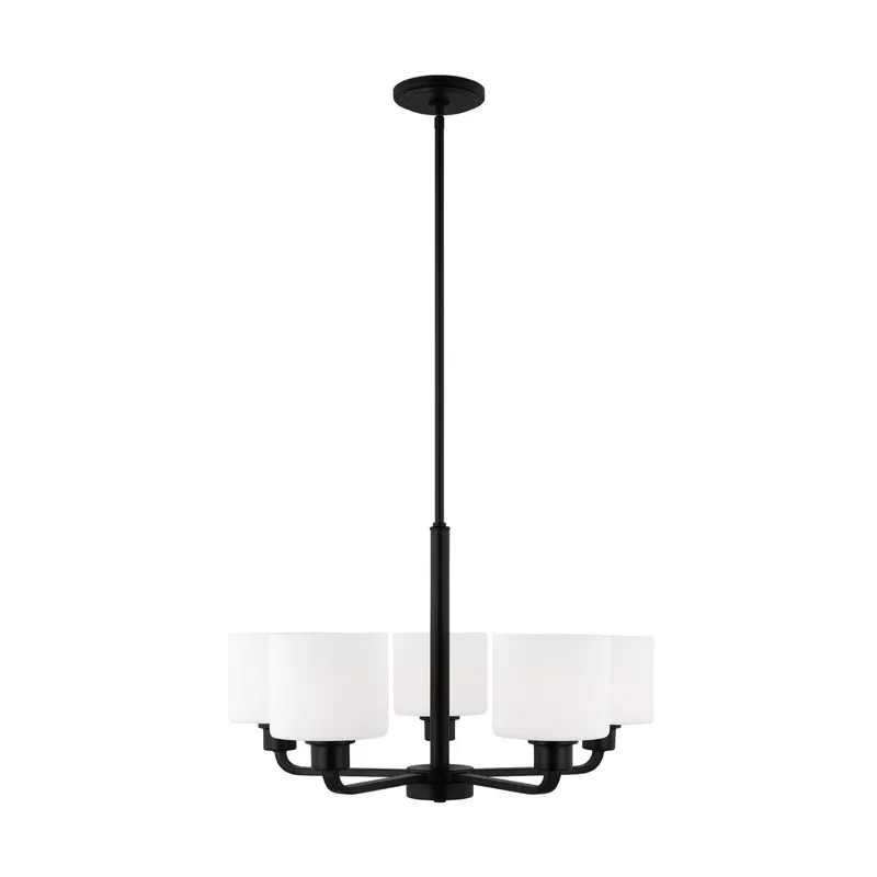 Canfield Five Light Chandelier LED Modern 14.5" Height Steel Round Etched / White Inside Shade in Midnight Black
