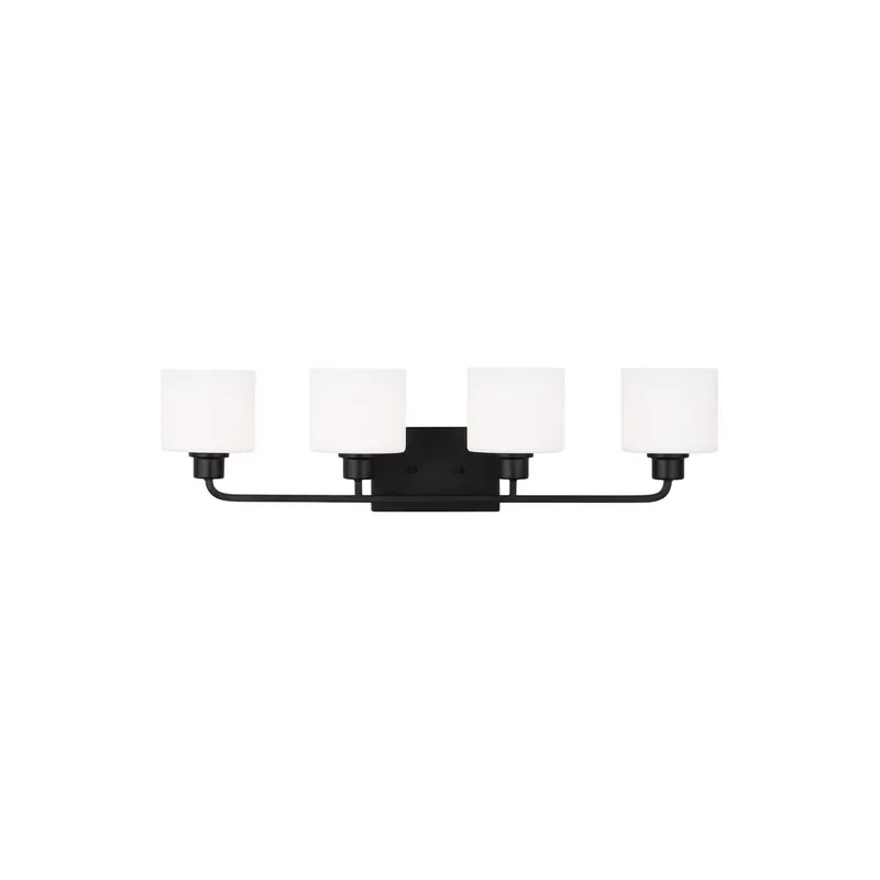 Canfield Four Light Wall / Bath Modern Fixture 31.875" Width 8.375" Height Steel Round Etched White Inside Shade in Midnight Black