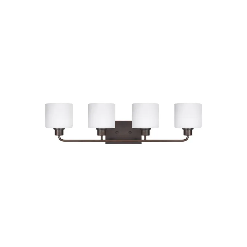 Canfield Four Light Wall / Bath LED Modern Fixture 31.875" Width 8.375" Height Steel Round Etched White Inside Shade in Bronze