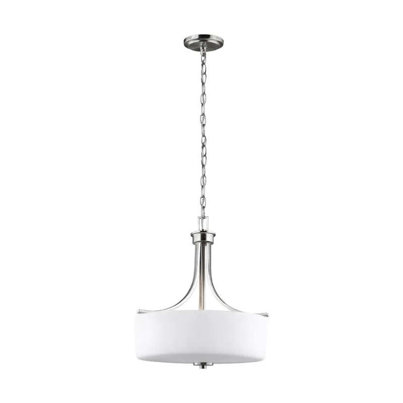 Canfield Three Light Pendant LED Modern 18.5" Height Steel Round Etched / White Inside Shade in Brushed Nickel