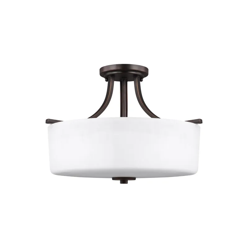 Canfield Three Light Semi-Flush Mount LED Modern Ceiling Fixture 12.5" Height Steel Round Etched / White Inside Shade in Bronze