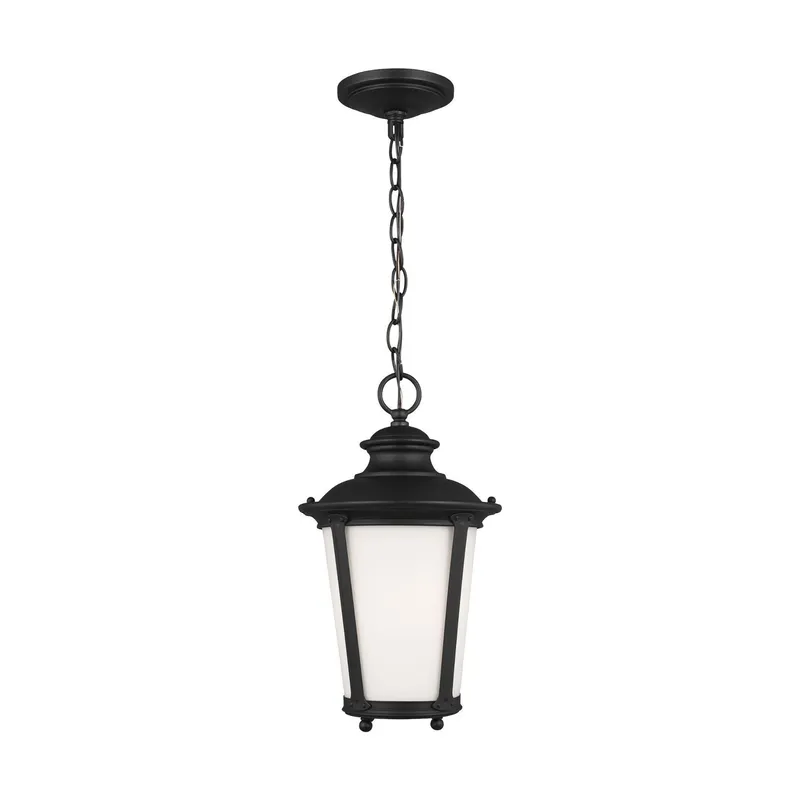 Cape May One Light Outdoor Pendant LED Traditional Fixture 15.75" Height Aluminum Round Etched / White Inside Shade in Black