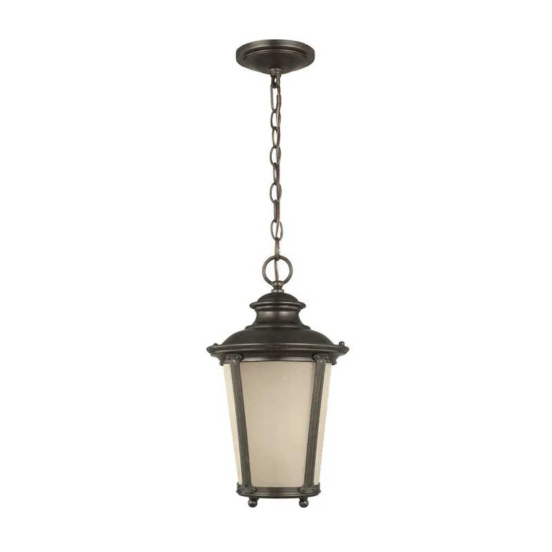 Cape May One Light Outdoor Pendant LED Traditional Fixture 15.75" Height Aluminum Round Etched Hammered with Amber Shade in Burled Iron