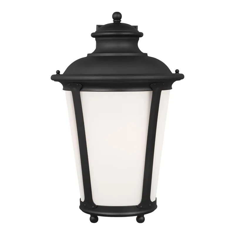 Cape May Extra Large One Light Outdoor Wall Lantern LED Traditional Fixture 13" Width 20.25" Height Aluminum Round Etched / White Inside Shade in Black