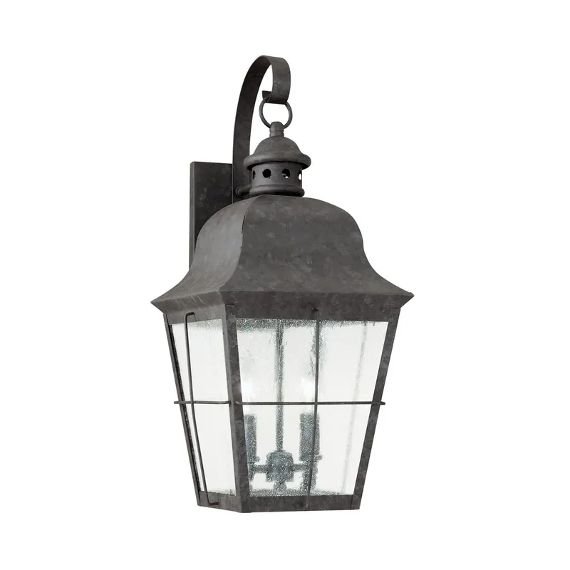 Chatham Two Light Outdoor Wall Lantern LED Traditional Fixture 9.25" Width 21" Height Brass Clear Seeded Shade in Oxidized Bronze