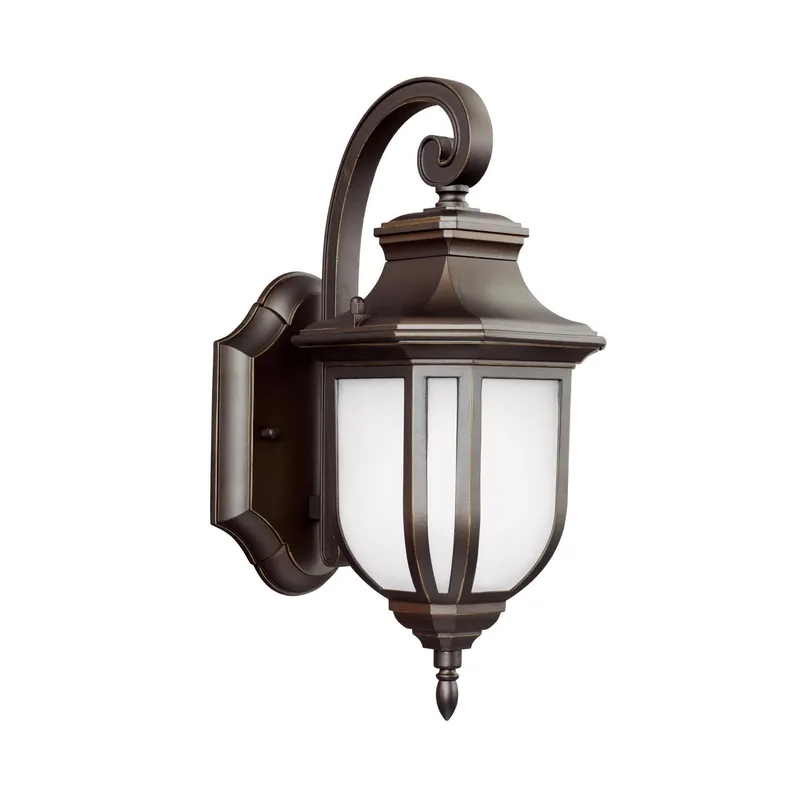 Childress Small One Light Outdoor Wall Lantern LED Traditional Fixture 5.5" Width 12.625" Height Die Cast Aluminum Satin Etched Shade in Antique Bronze