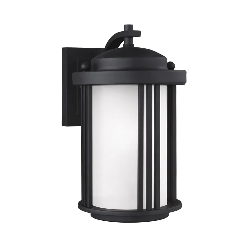 Crowell Small One Light Outdoor Wall Lantern LED Contemporary Fixture 6" Width 10" Height Aluminum Round Satin Etched Shade in Black
