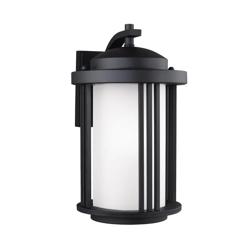 Crowell Medium One Light Outdoor Wall Lantern LED Contemporary Fixture 9" Width 14.875" Height Aluminum Round Satin Etched Shade in Black