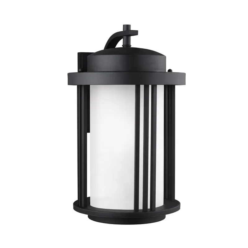 Crowell Large One Light Outdoor Wall Lantern LED Contemporary Fixture 12" Width 19.5625" Height Aluminum Round Satin Etched Shade in Black