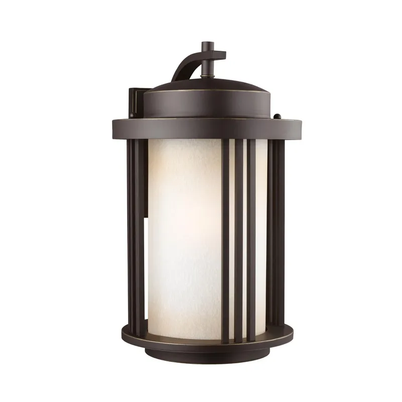 Crowell Large One Light Outdoor Wall Lantern LED Contemporary Fixture 12" Width 19.5625" Height Aluminum Round Creme Parchment Shade in Antique Bronze