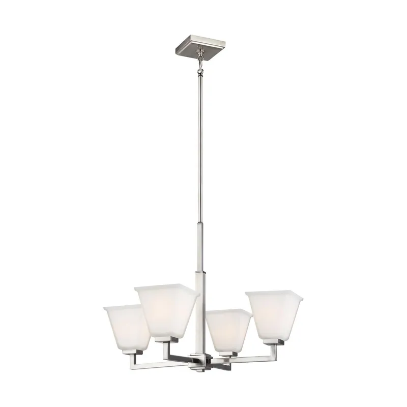 Ellis Harper Four Light Chandelier LED Transitional 24.75" Width 19.25" Height Steel Square Etched / White Inside Shade in Brushed Nickel