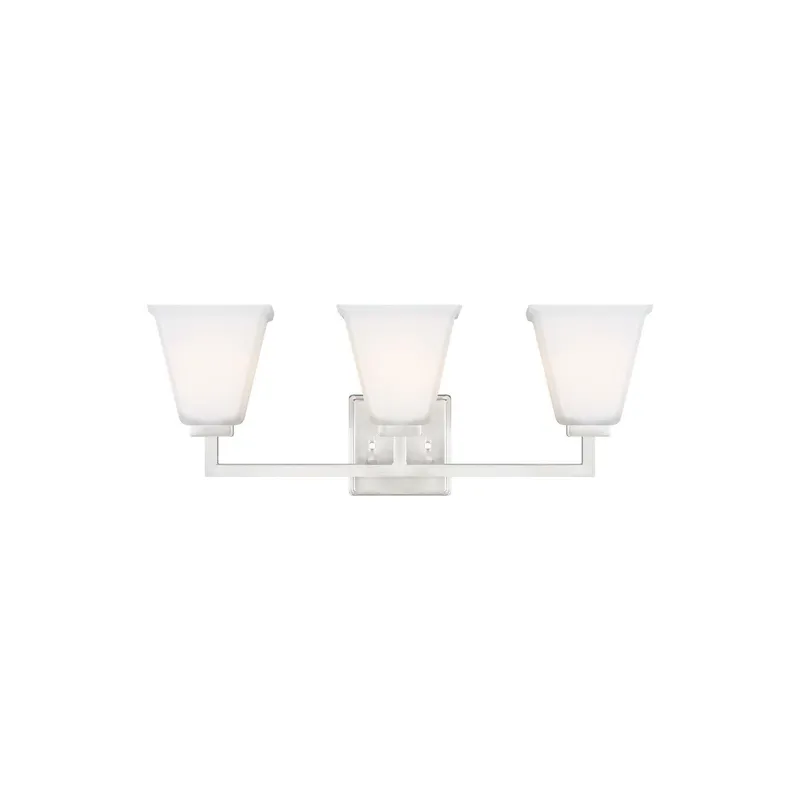 Ellis Harper Three Light Bath LED Transitional Wall Fixture 23.625" Width 9.125" Height Steel Square Etched / White Inside Shade in Brushed Nickel