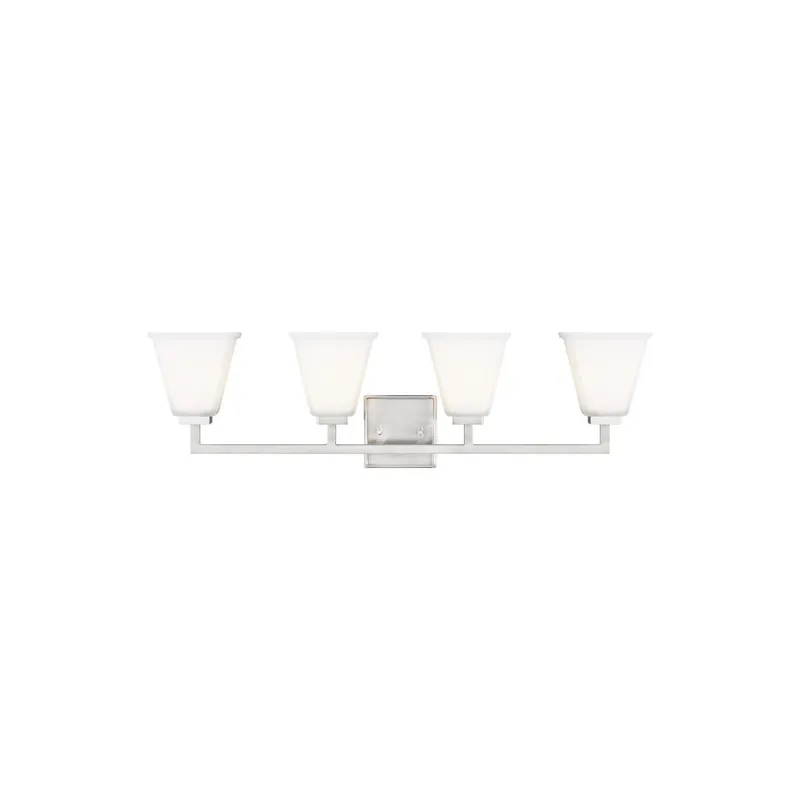 Ellis Harper Four Light Bath LED Transitional Wall Fixture 32.5" Width 9.125" Height Steel Square Etched / White Inside Shade in Brushed Nickel